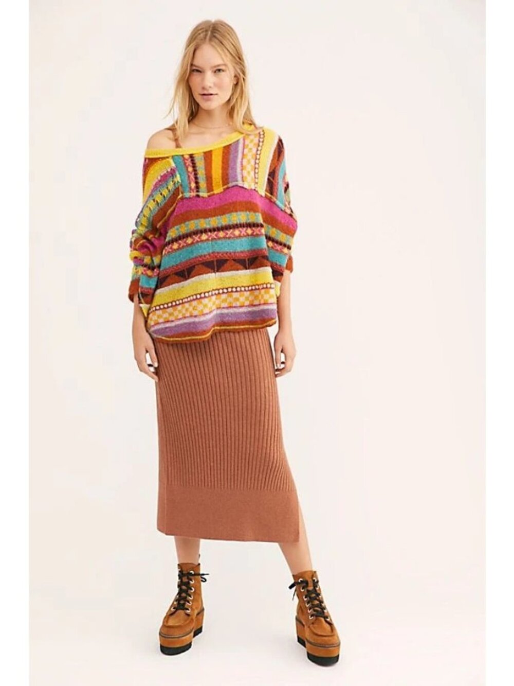NWT Free People Bright Multicolored Knit Poncho Sweater M| Boho Whimsigoth Indie - Picture 15 of 16